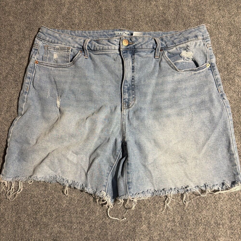 Terra & Sky Denim Shorts Womens Size 20W Blue Distressed Cut-Offs Stretchy